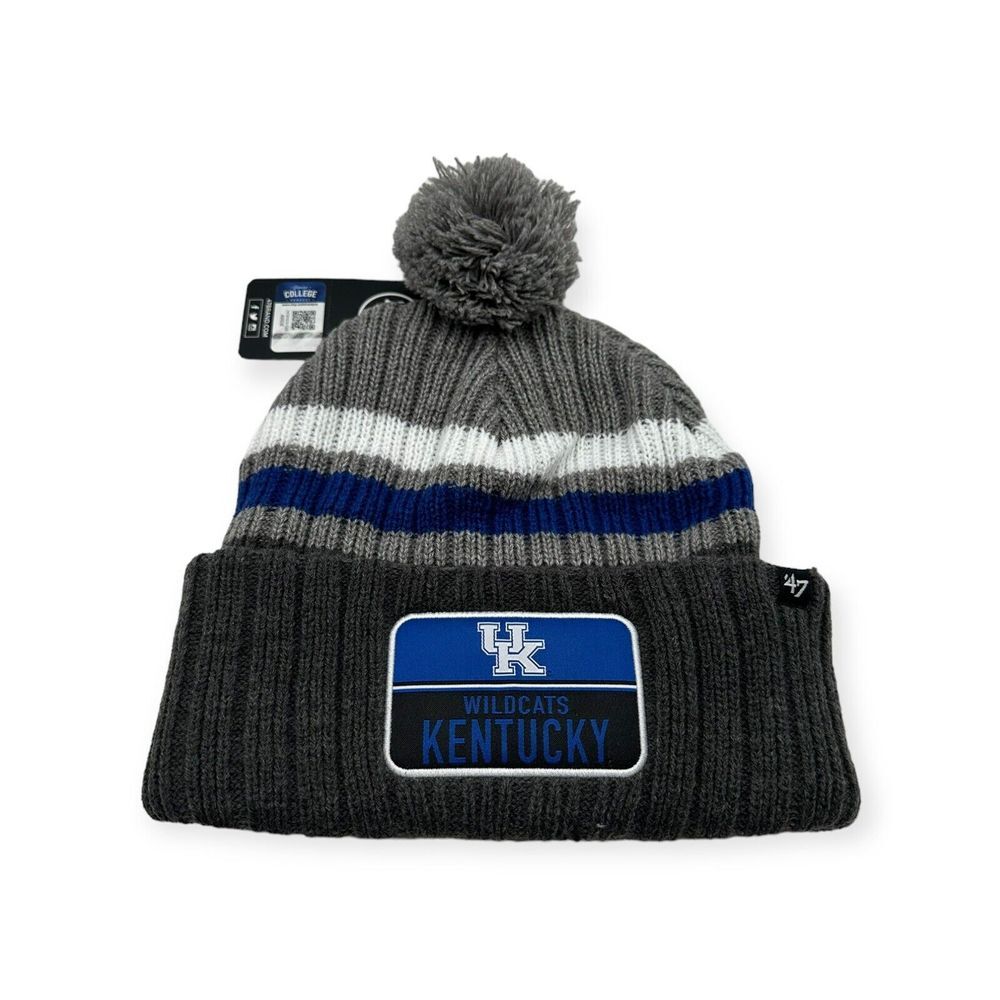 '47 Kentucky Wildcats Beanie Gray Stack Striped Patch Pom Knit Cuff Hat Cap